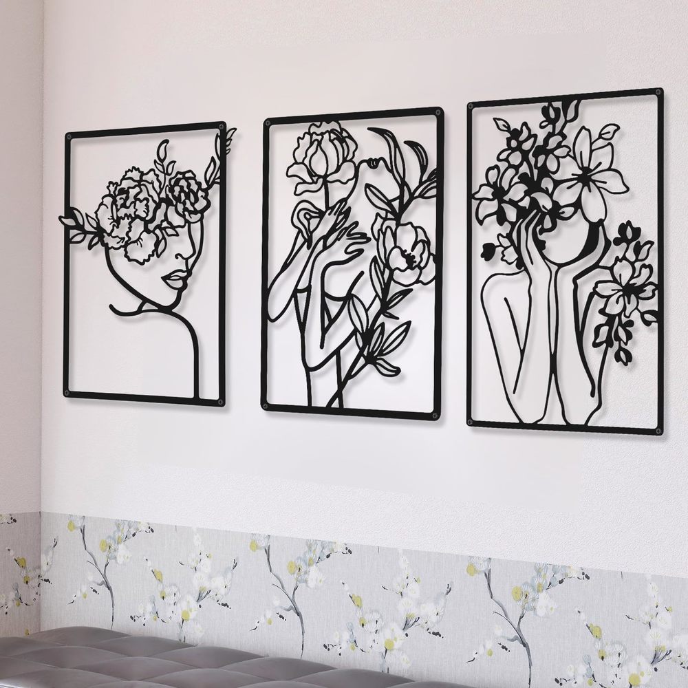 3 Pieces Metal Minimalist Abstract Woman Wall Art Line Drawing Wall Art Decor🤓